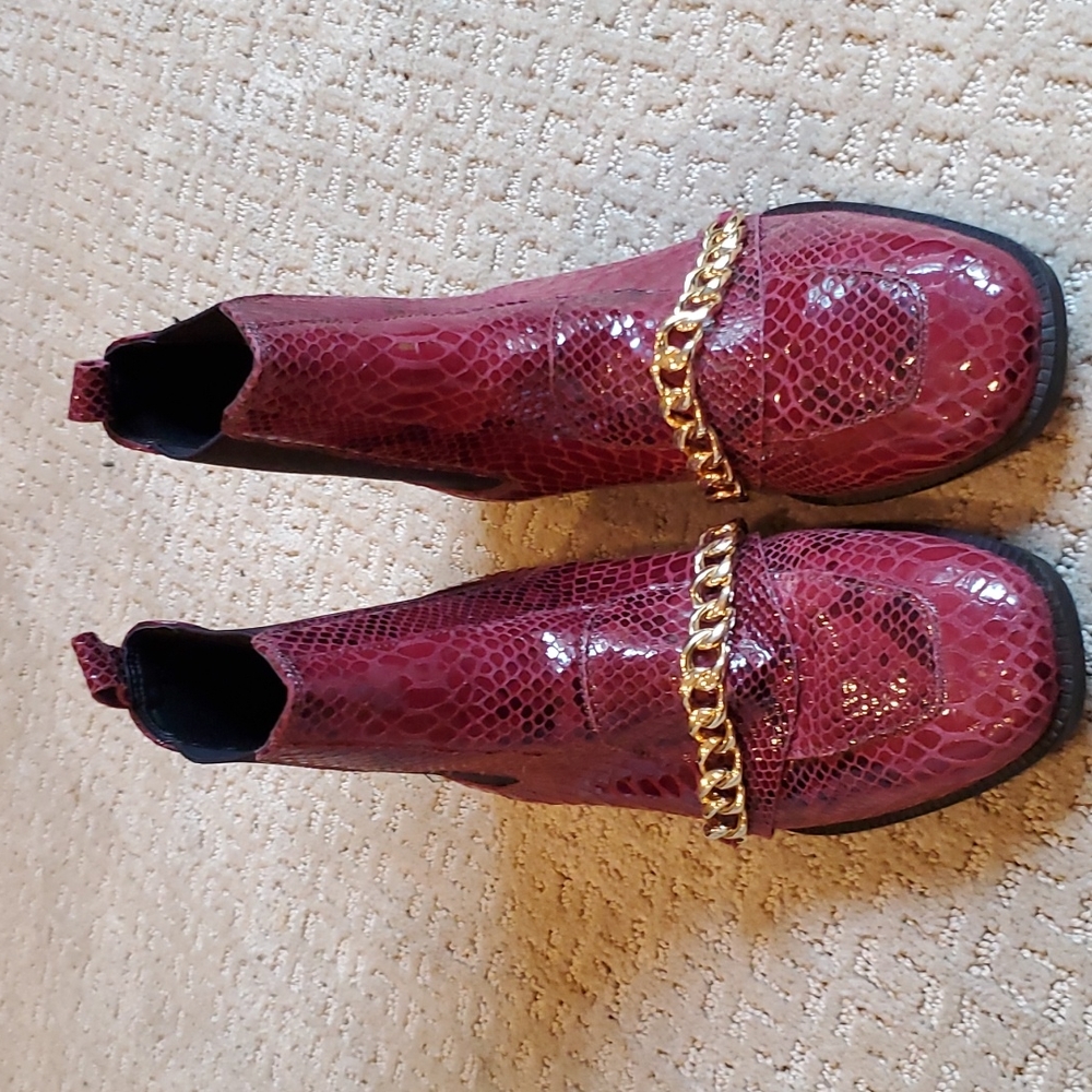 Maroon snakeskin booties